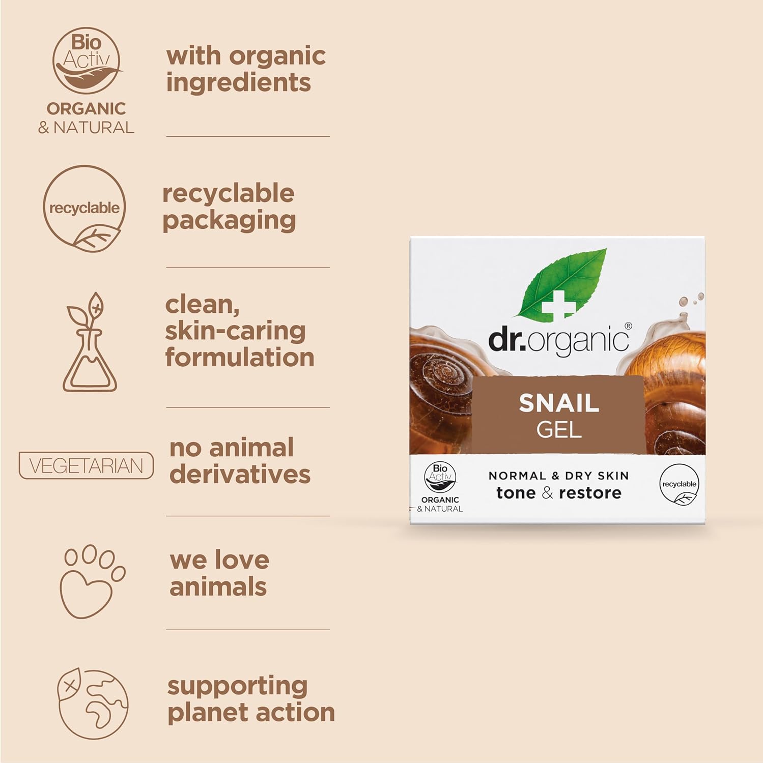 Dr Organic Tone And Restore Snail Gel 50ml