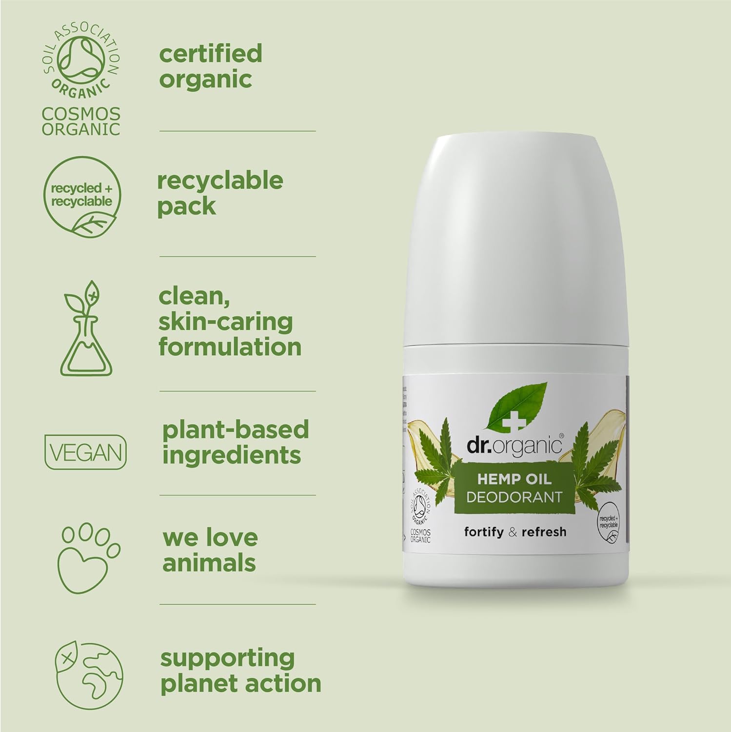 Dr Organic Bioactive Skincare Hemp Oil Deodorant Roll On 50ml