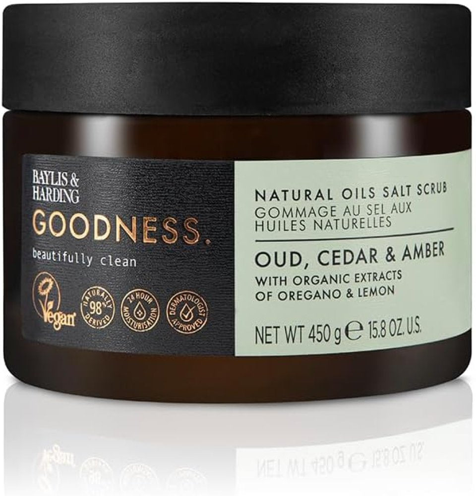 Baylis & Harding Goodness Oud Cedar & Amber Natural Oils Salt Scrub 450ml