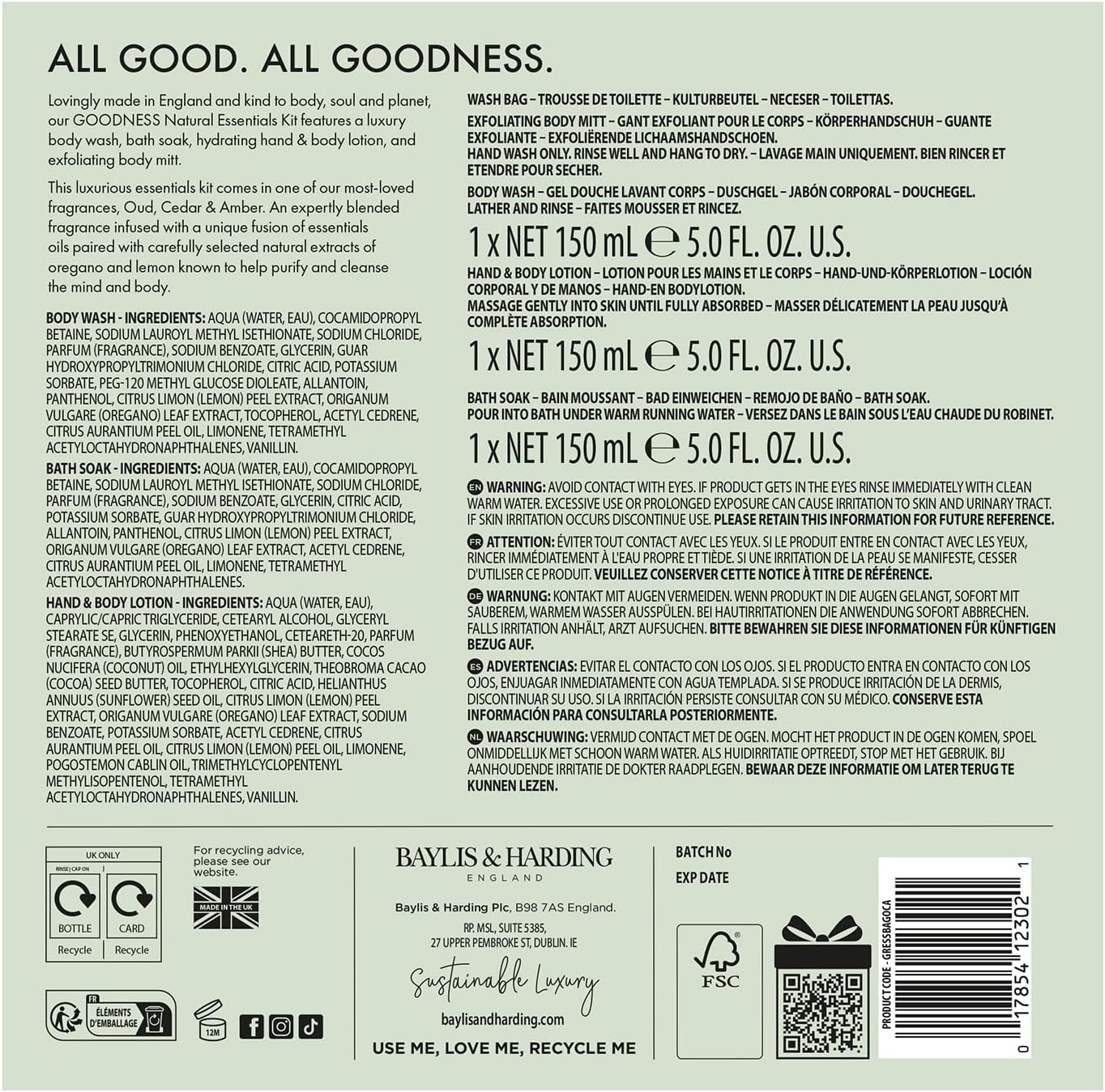 Baylis And Harding Goodness Oud Cedar And Amber Natural Essentials Kit