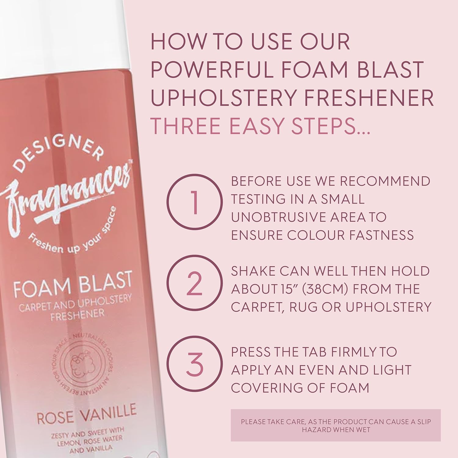 Designer Fragrances Foam Blast Carpet And Upholstery Freshener Rose Vanilla 300ml