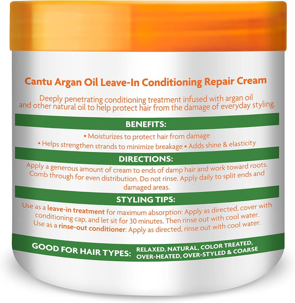 Cantu Argan Oil Leave In Conditioning Repair Cream 453g - Afro Hair Boutique