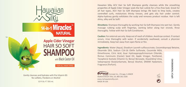 Hawaiian Silky 14 In 1 Miracles Apple Cider Vinegar Hair So Soft Shampoo 355ml