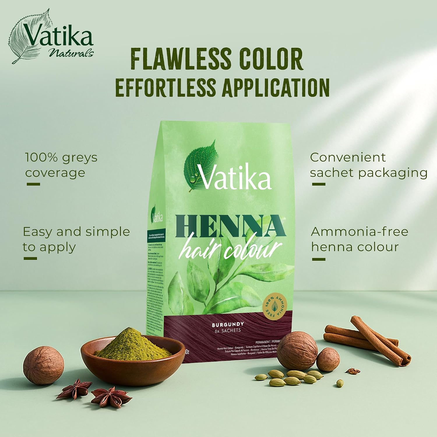 Dabur Vatika Dark Brown Henna Hair Colour Powder | NO AMMONIA - 60g