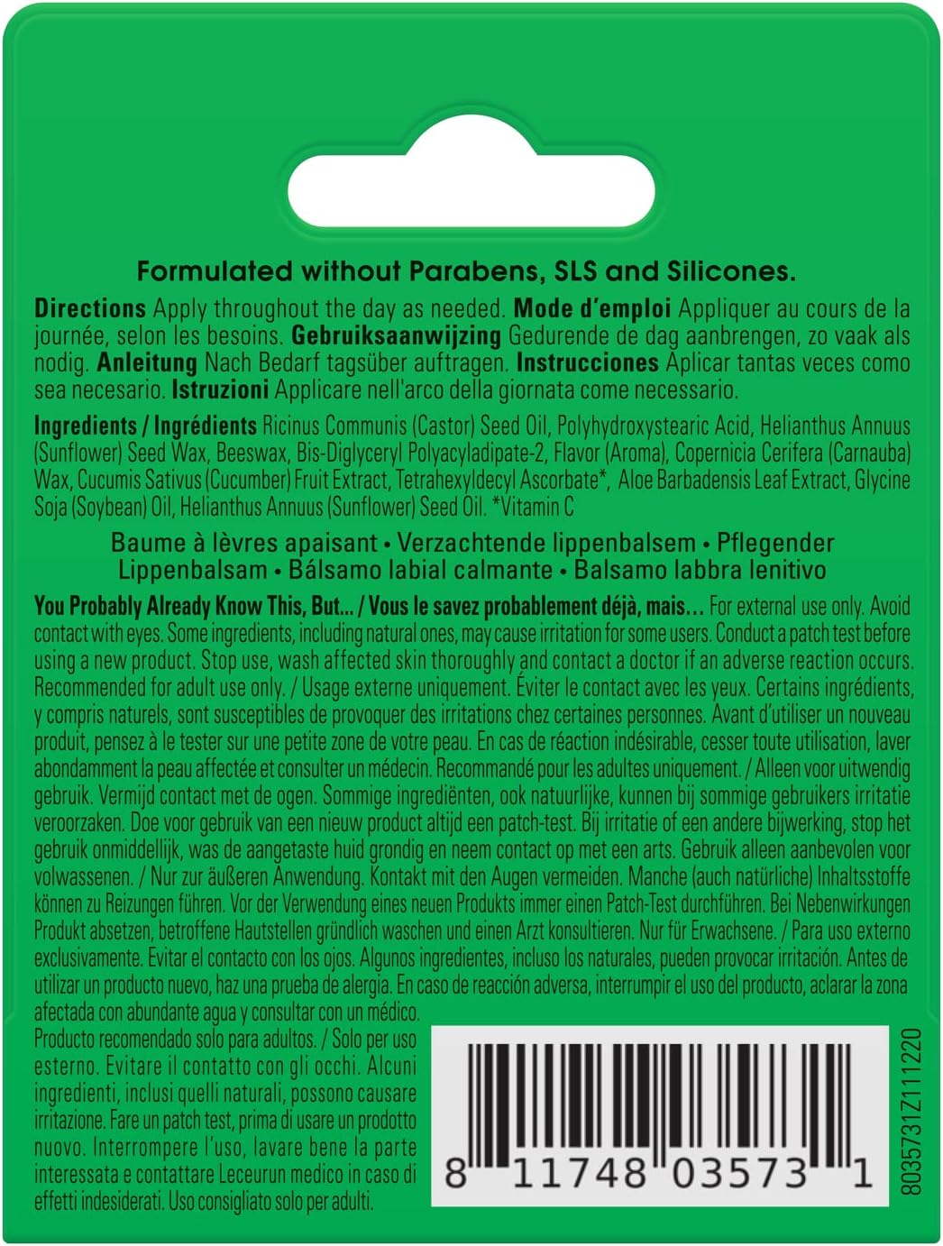 Yes To Cucumbers Soothing Lip Balm 4.25g