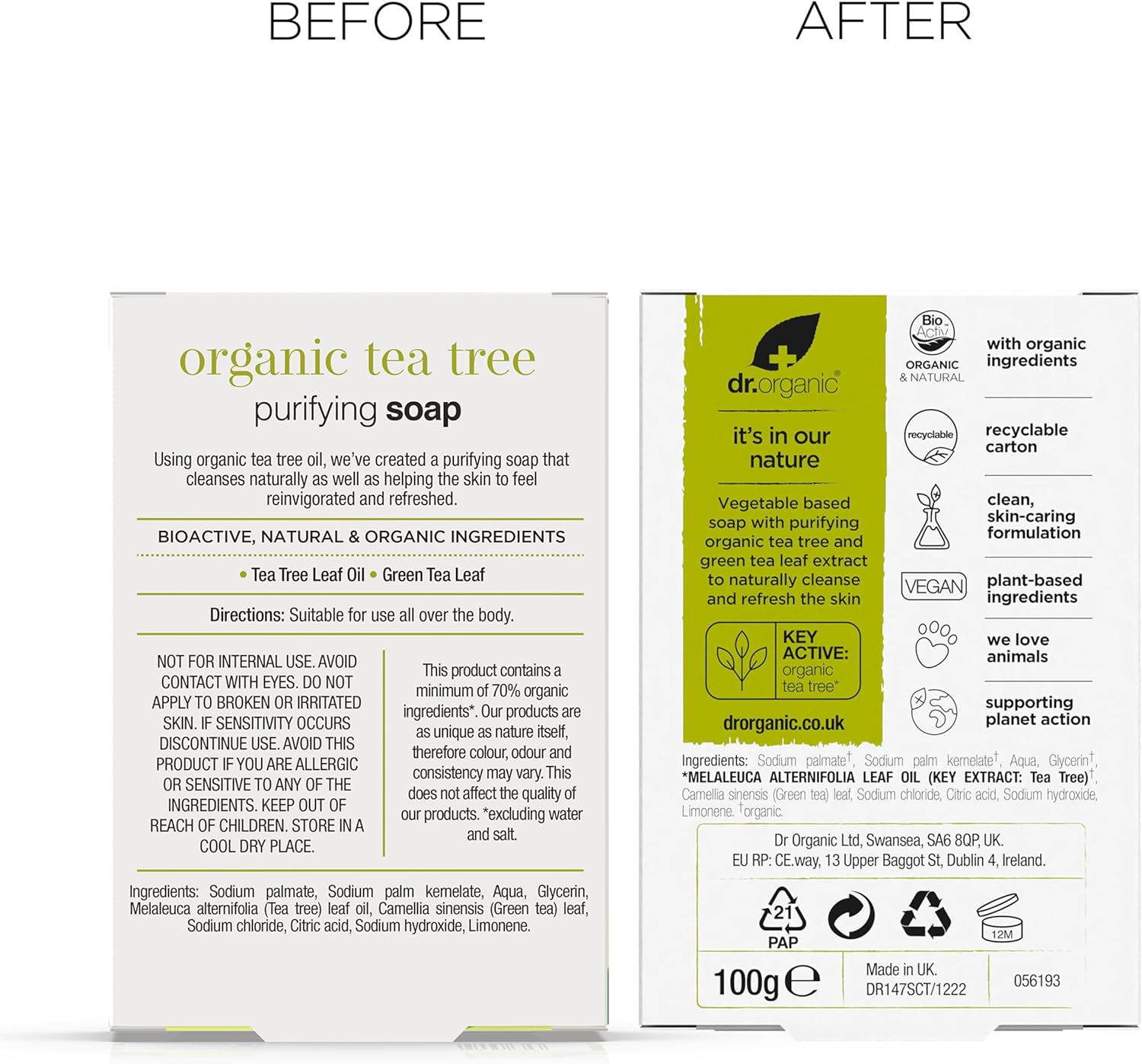 Dr Organic Bioactive Skincare Organic Tea Tree Soap 100g