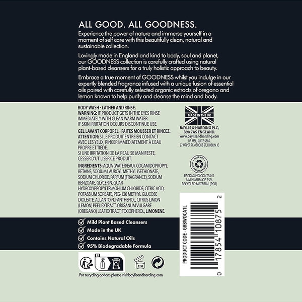 Baylis And Harding Goodness Oud Cedar And Amber Natural Body Wash 500ml / 1L