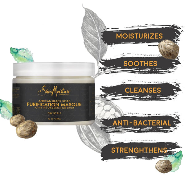 Shea Moisture African Black Soap Bamboo Charcoal Purification Masque 340g /354ml - Afro Hair Boutique