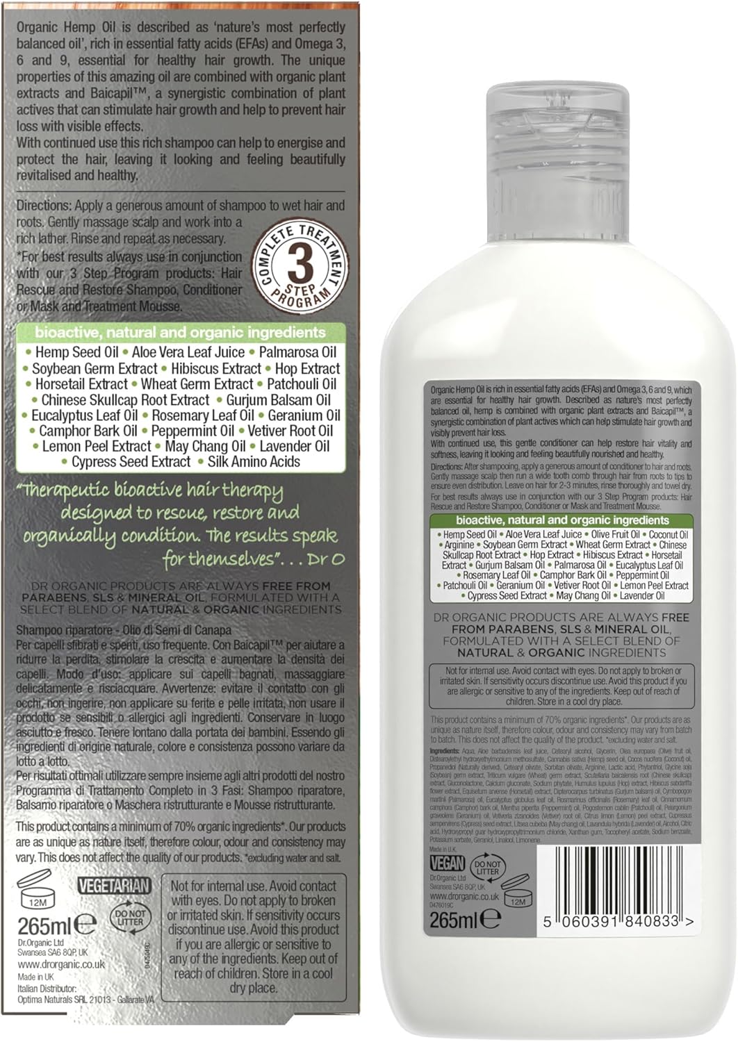Dr Organic Dr Bioactive Haircare Organic Hemp Oil Rescue Shampoo 265ml