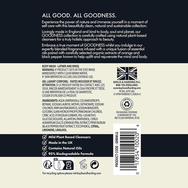 Baylis And Harding Goodness Lemongrass And Ginger Natural Body Wash 500ml - Afro Hair Boutique