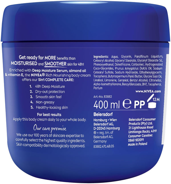 Nivea Rich Nourishing Body Cream with deep moisture serum & almond oil 400ml - Afro Hair Boutique