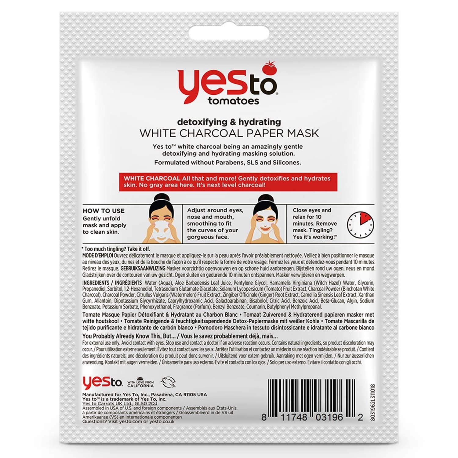 Yes To Tomatoes Detoxifying And Hydrating White Charcoal Paper Mask 20ml
