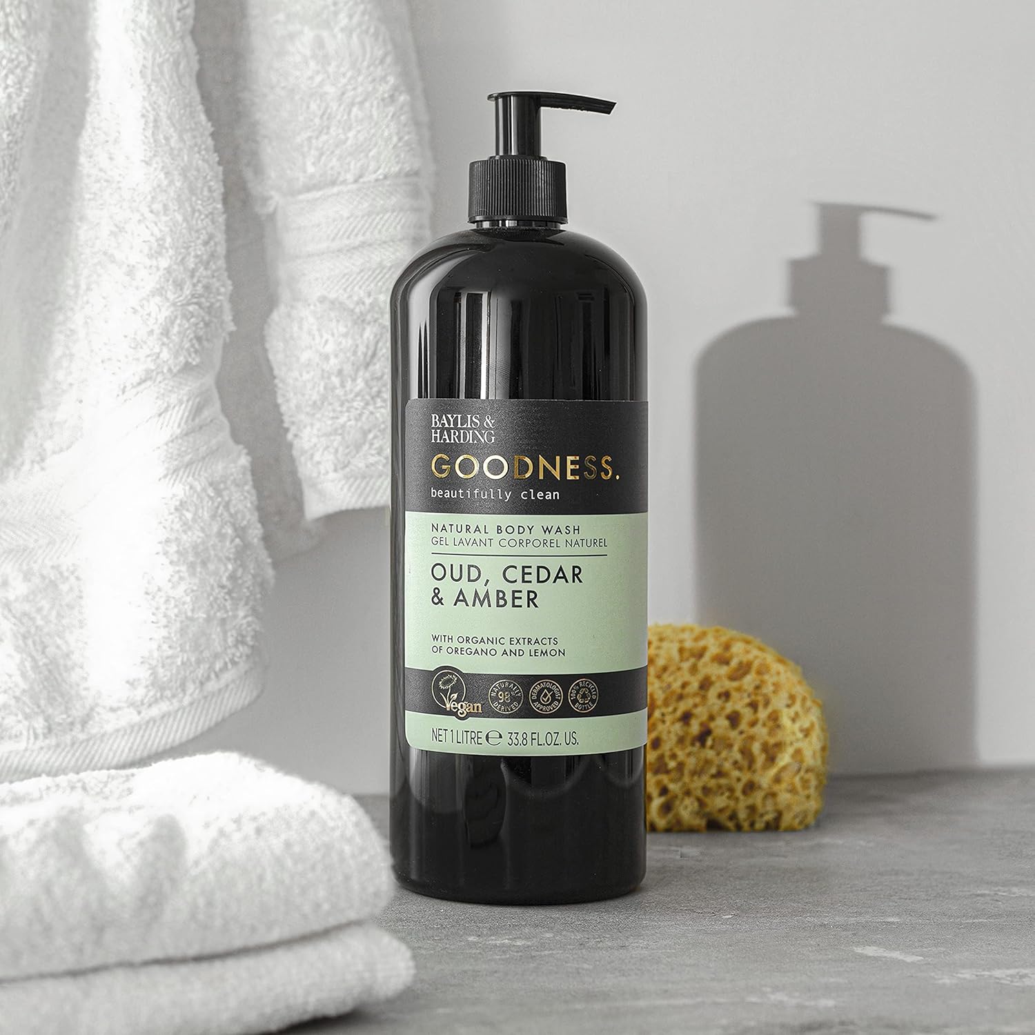 Baylis And Harding Goodness Oud Cedar And Amber Natural Body Wash 500ml / 1L