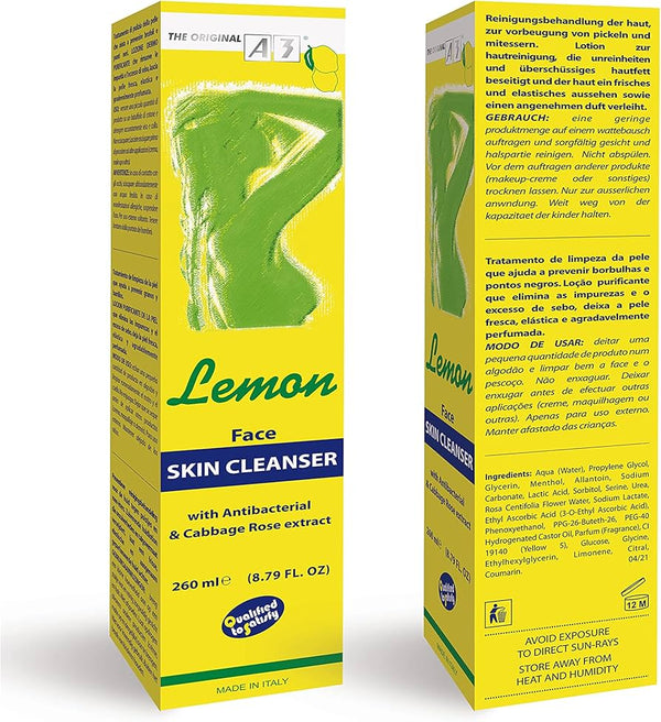 A3 Lemon Face Skin Cleanser with Anti-Bacterial & Cabbage Rose Extract 260ml - Afro Hair Boutique