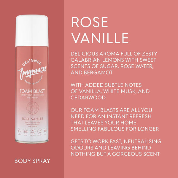 Designer Fragrances Foam Blast Carpet And Upholstery Freshener Rose Vanilla 300ml