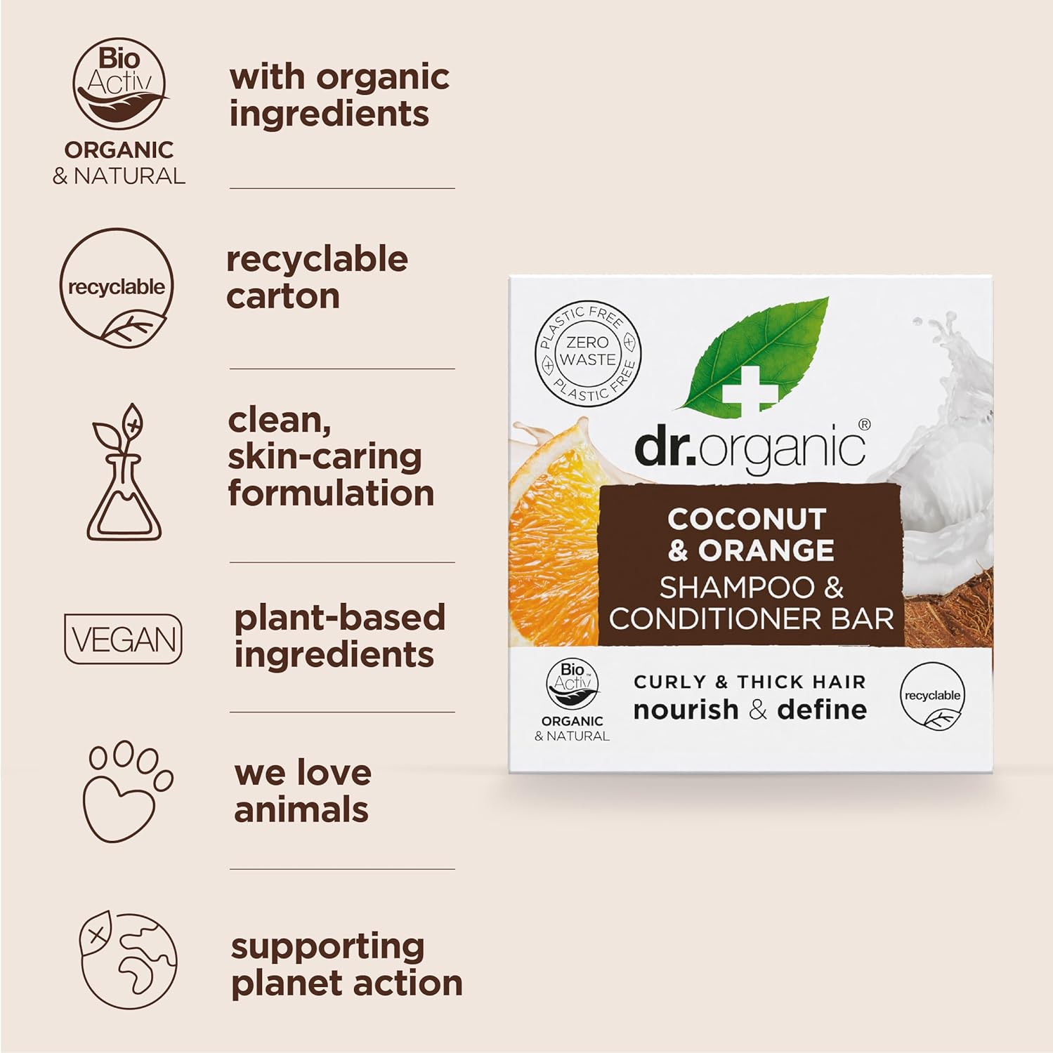 Dr Organic Coconut Orange Shampoo And Conditioner Bar 75g