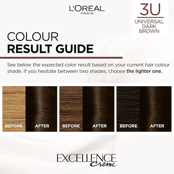 Loreal Excellence Creme No Ammonia Triple Hair Colour 3U Universal Dark Brown