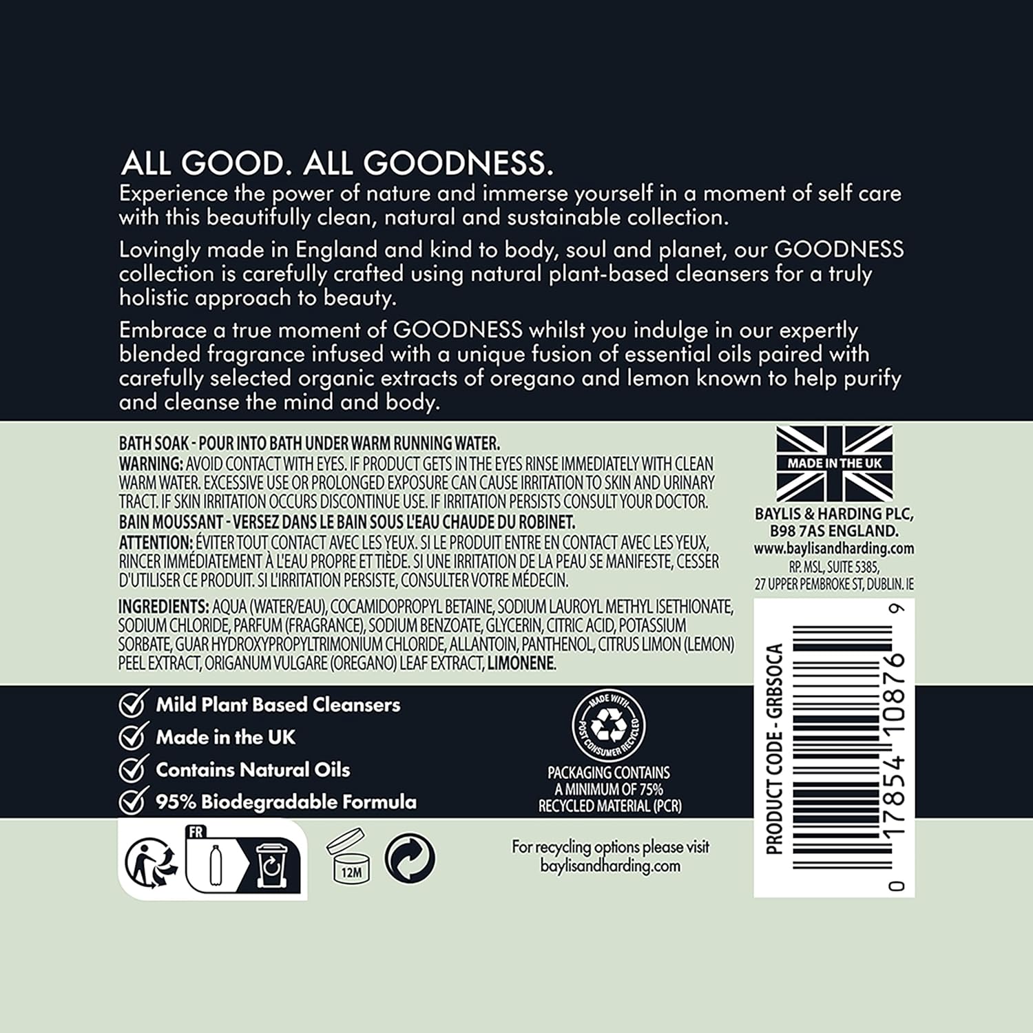 Baylis And Harding Goodness Oud Cedar And Amber Natural Bath Soak 500ml