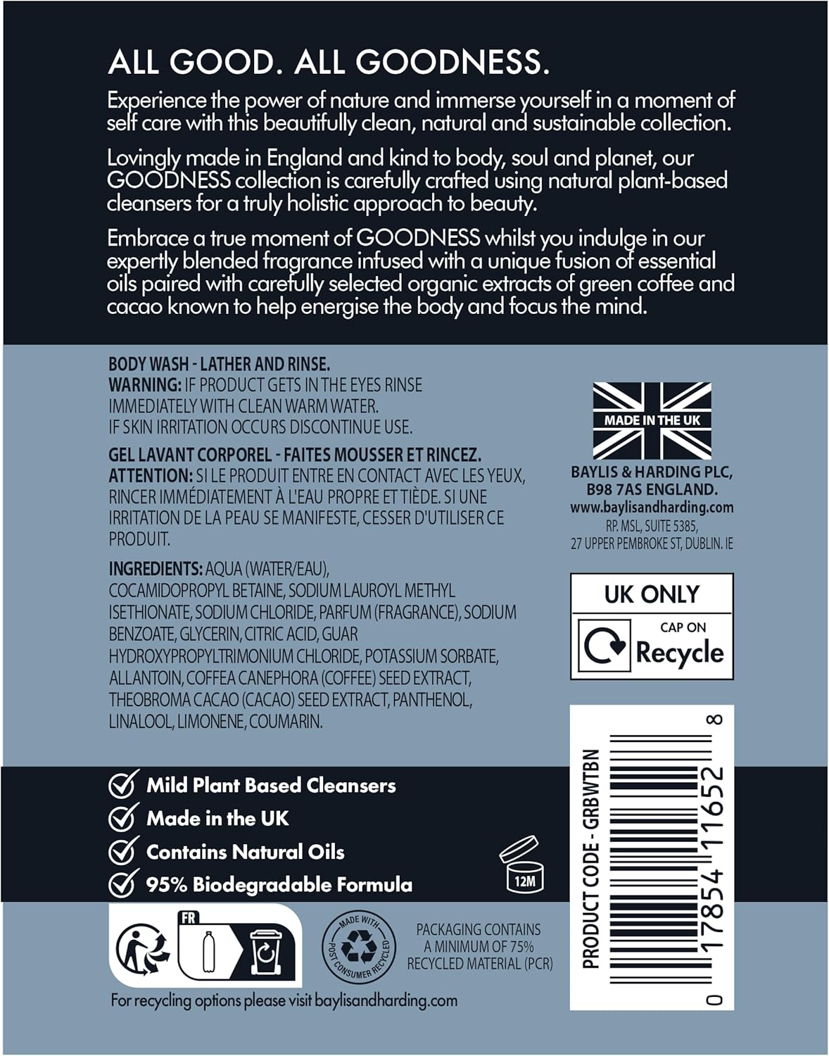 Baylis And Harding Goodness Tonka Bean And Neroli Natural Body Wash 500ml