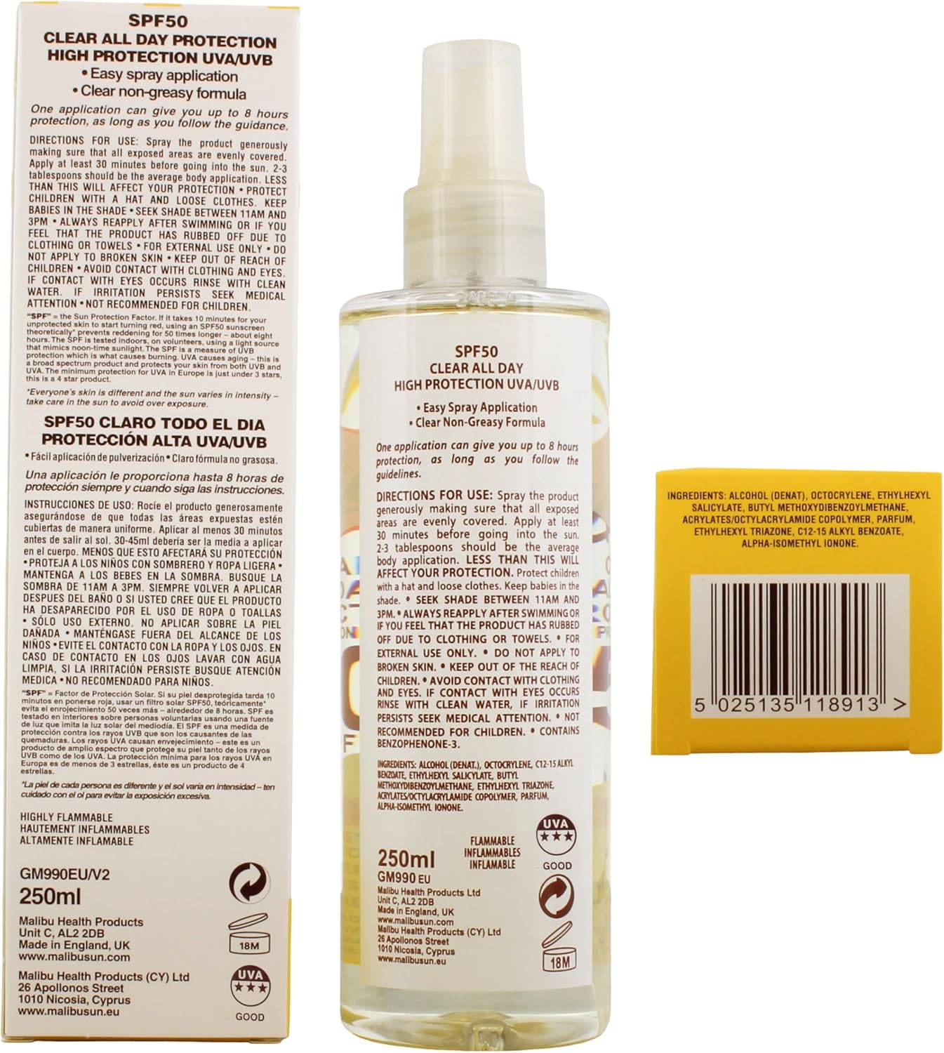Malibu Clear Protect Spray SPF50 250ml