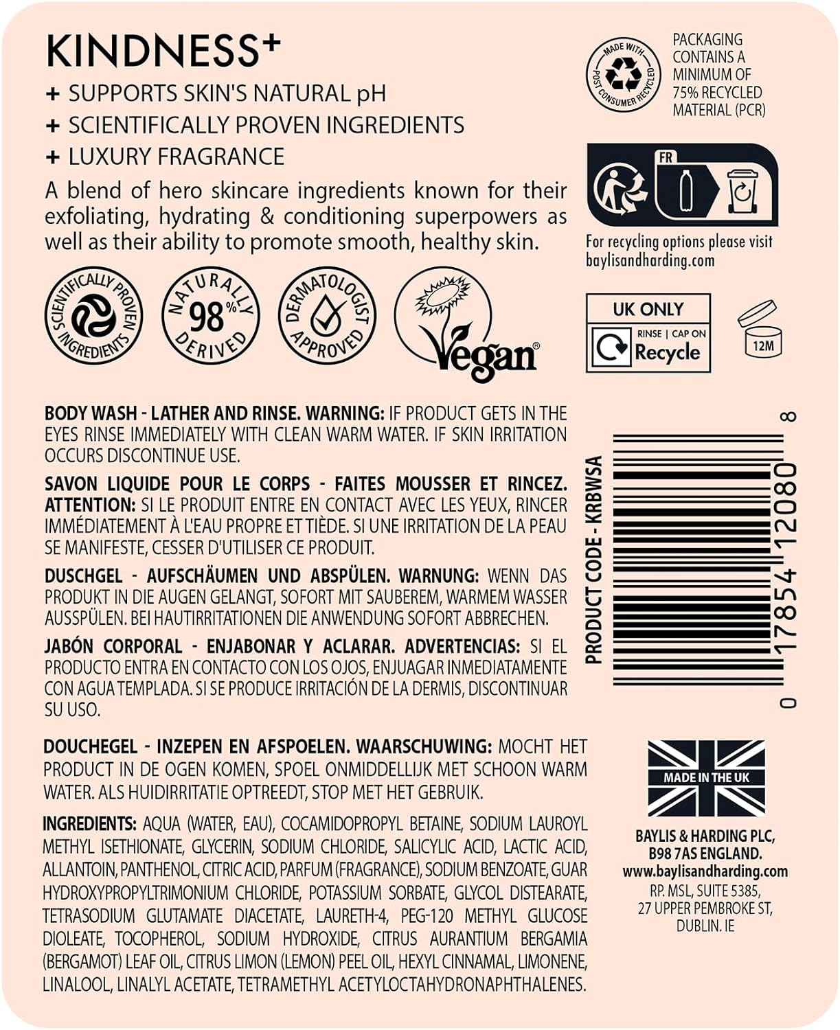 Baylis And Harding Kindness Cleanse And Renew Salicylic Acid Body Wash 500ml