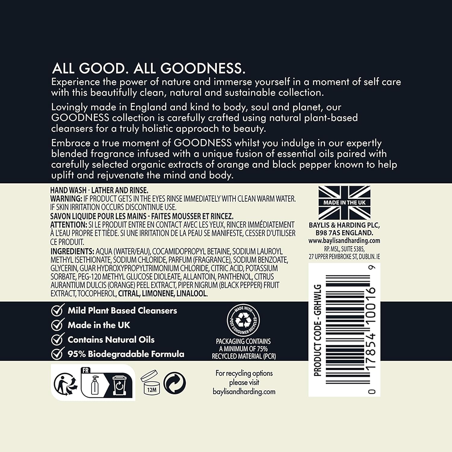 Baylis And Harding Goodness Lemongrass And Ginger Natural Hand Wash 500ml