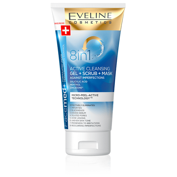 Eveline Facemed 8 In 1 Active Cleansing Gel Scrub Mask 150ml