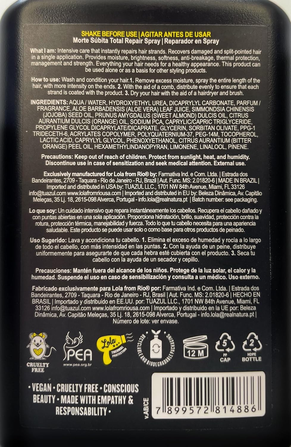 Lola Cosmetics Morte Subita Sudden Death Total Repair Spray 250ml
