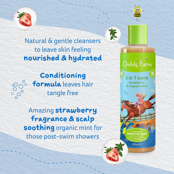 Childs Farm Strawberry And Mint 3 In 1 Swim Wash 250ml - Afro Hair Boutique