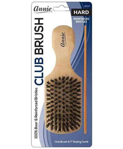 Annie Hard Wood Club Boar Bristle Brush With Comb 7In 2117