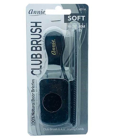 Annie Soft Mini Soft Club Boar Bristle Brush With Comb 4.8In 2114