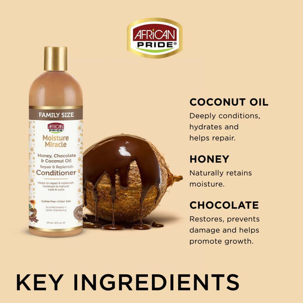 African Pride Moisture Miracle Honey Chocolate And Coconut Oil Conditioner 475ml - Afro Hair Boutique