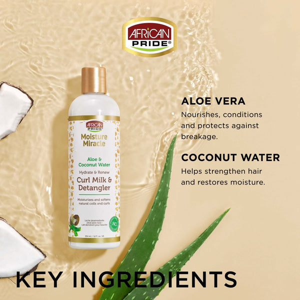 African Pride Moisture Miracle Aloe & Coconut Water Curl Milk & Detangler 354ml - Afro Hair Boutique
