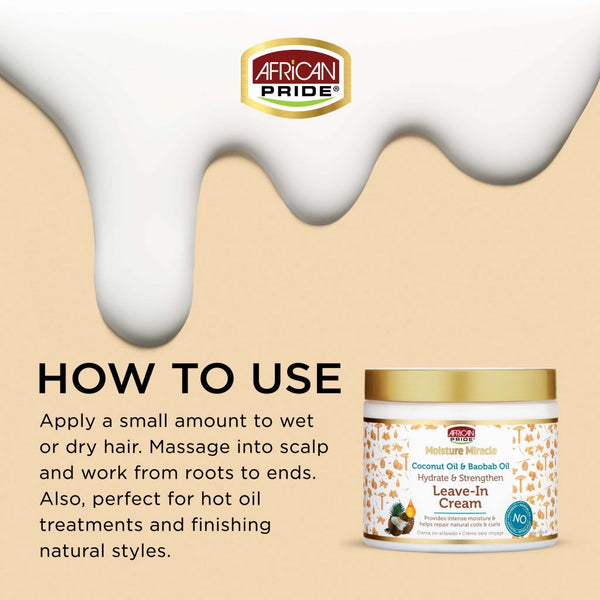 African Pride Moisture Miracle Coconut Oil And Boabab Oil Leave In Cream 425g - Afro Hair Boutique