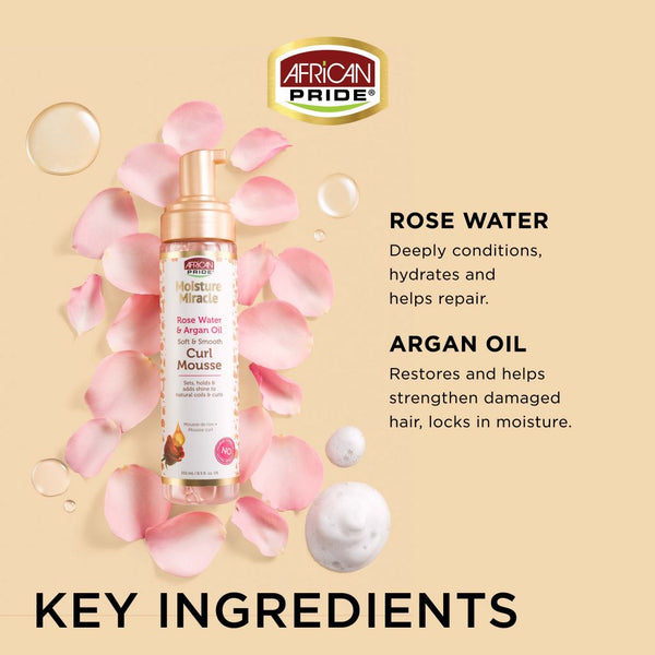 African Pride Moisture Miracle Rose Water And Argan Oil Curl Mousse 251ml - Afro Hair Boutique