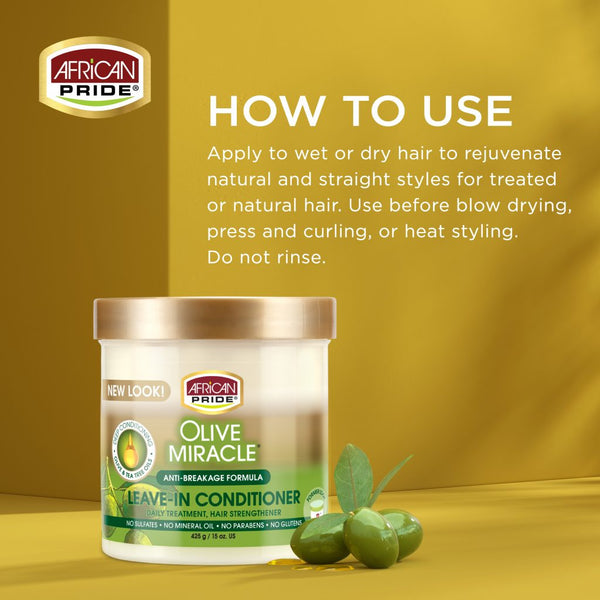 African Pride Olive Miracle Anti-Breakage Formula Leave-In Conditioner 425g - Afro Hair Boutique