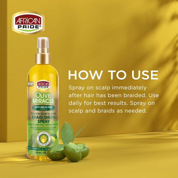 African Pride Olive Miracle Anti-Breakage Braid Sheen Spray 355ml