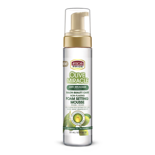 African Pride Olive Miracle Anti Breakage Foam Setting Mousse 251ml - Afro Hair Boutique
