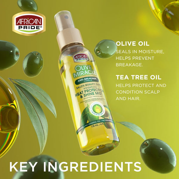 African Pride Olive Miracle Anti Breakage Heat Protection & Shine Mist 118ml - Afro Hair Boutique
