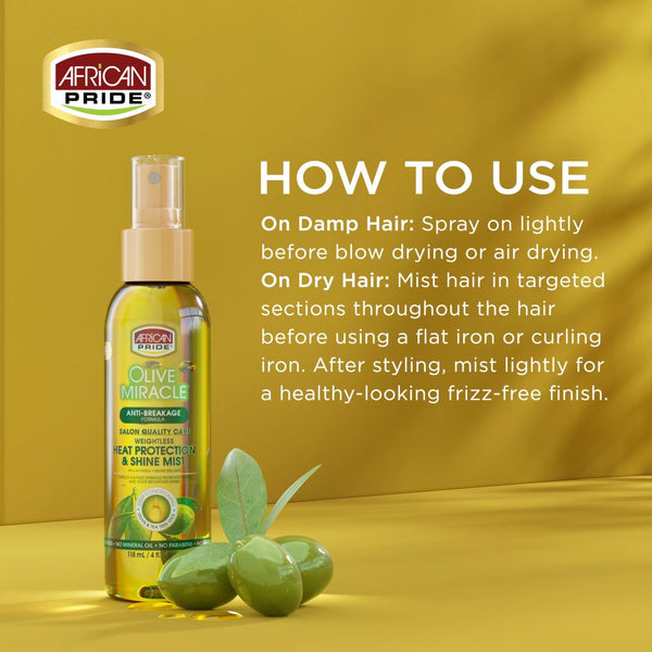 African Pride Olive Miracle Anti Breakage Heat Protection & Shine Mist 118ml - Afro Hair Boutique