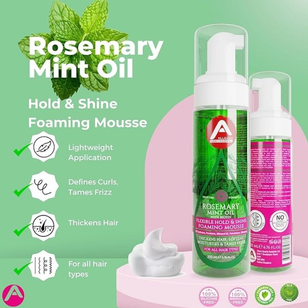 Allored Beauty  Rosemary Mint Oil Flexible Hold N Shine Foaming Mousse