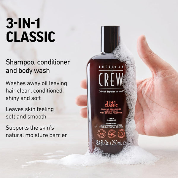 American Crew 3 In 1 Classic Men Shampoo Conditioner And Body Wash 250ml / 450ml - Afro Hair Boutique