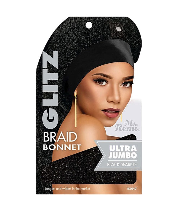Annie Ms Remi Glitz Braid Bonnet Ultra Jumbo Black Sparkle 3647