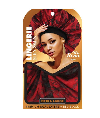 Annie Ms Remi Lingerie Silky Satin Bonnet Extra Large Red Black 3681
