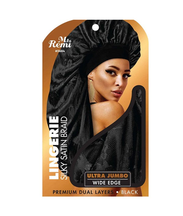 Annie Ms Remi: Lingerie Silky Satin Braid Ultra Jumbo Wide Edge Black 3684