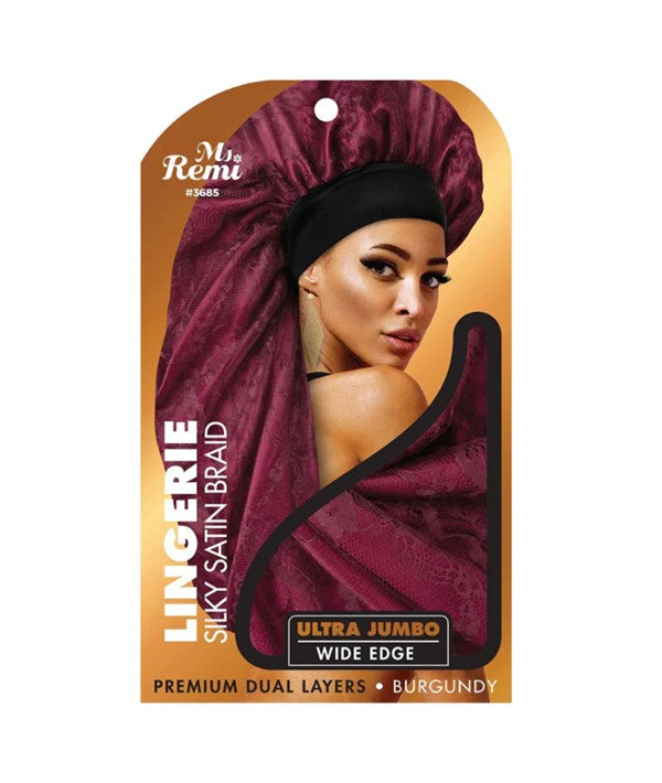 Annie Ms Remi - Lingerie Silky Satin Braid Ultra Jumbo Wide Edge Burgundy 3685