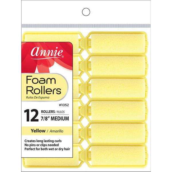 Annie Foam Rollers Medium 12 Count Yellow 1052 - Afro Hair Boutique