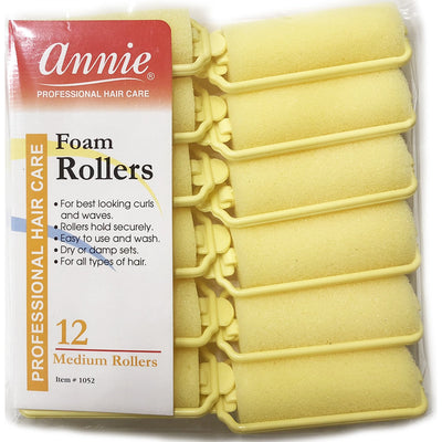Annie Foam Rollers Medium 12 Count Yellow 1052