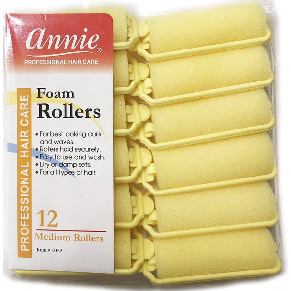 Annie Foam Rollers Medium 12 Count Yellow 1052 - Afro Hair Boutique