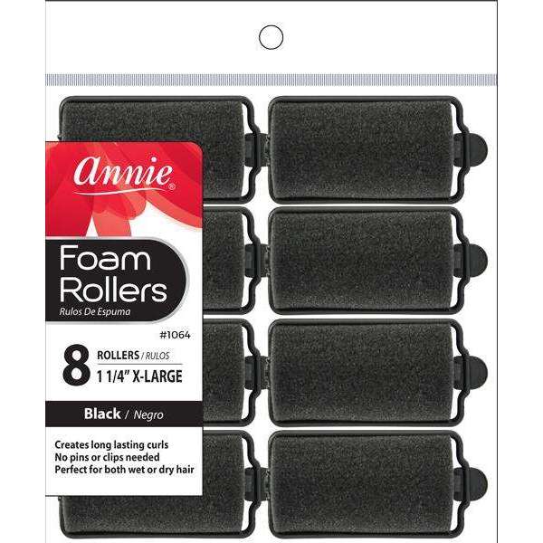 Annie Foam Rollers X-Large 8 Count Black 1064 - Afro Hair Boutique